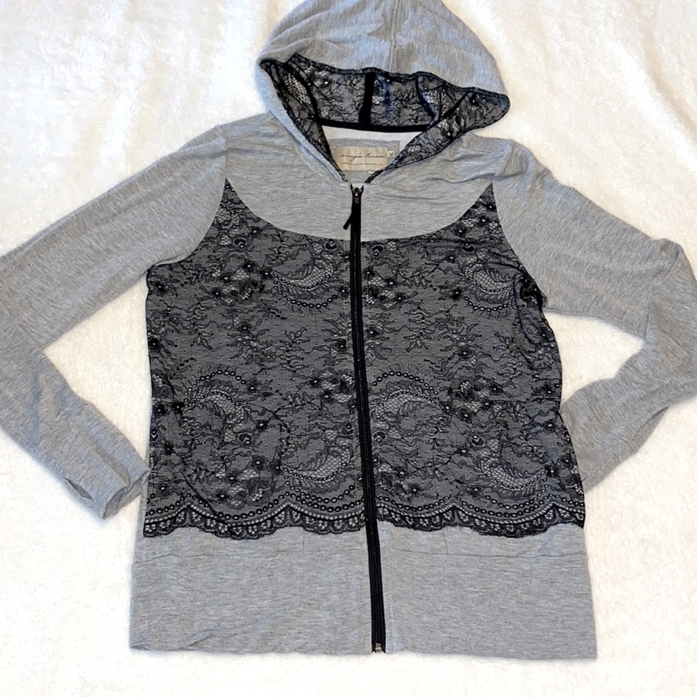 Envy’s Tree heather grey black lace hoodie super soft might weight size 14